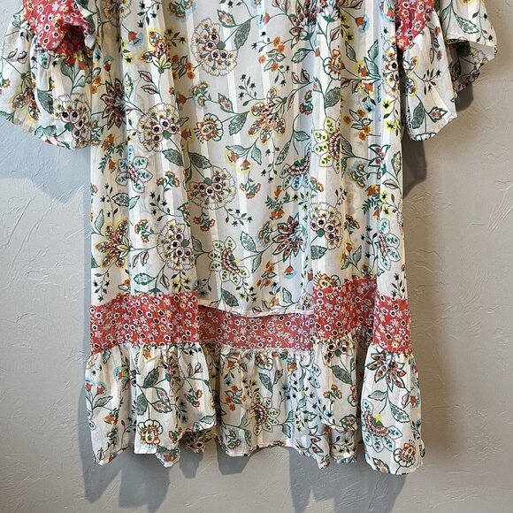 Women's S Cream Floral Open Front Boho Long Kimono Resort swim Coverup Gigio Ruf - Picture 7 of 13